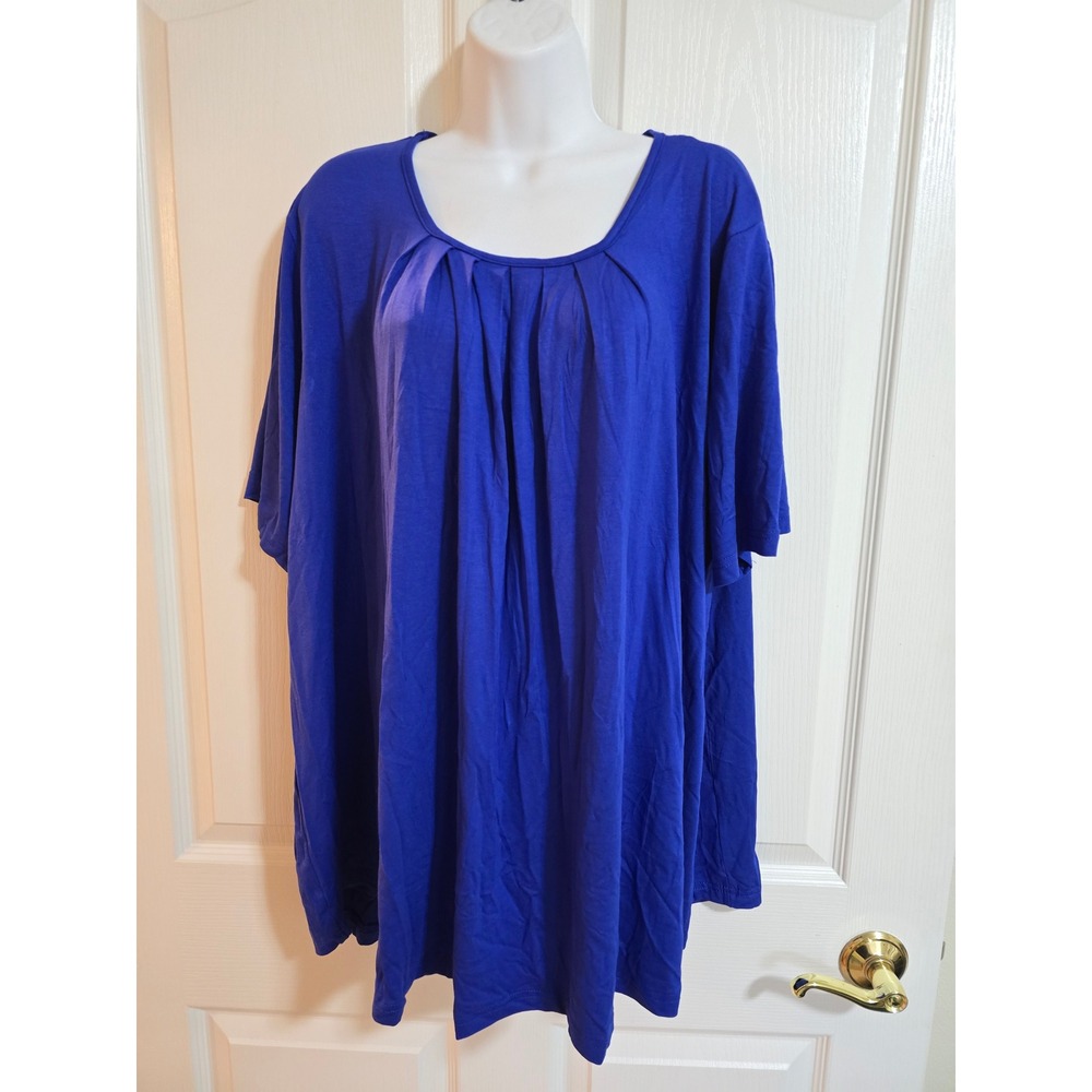MANER Royal Blue Pleated Front Short Sleeve Tunic Top Plus Size 4XL /0323‎